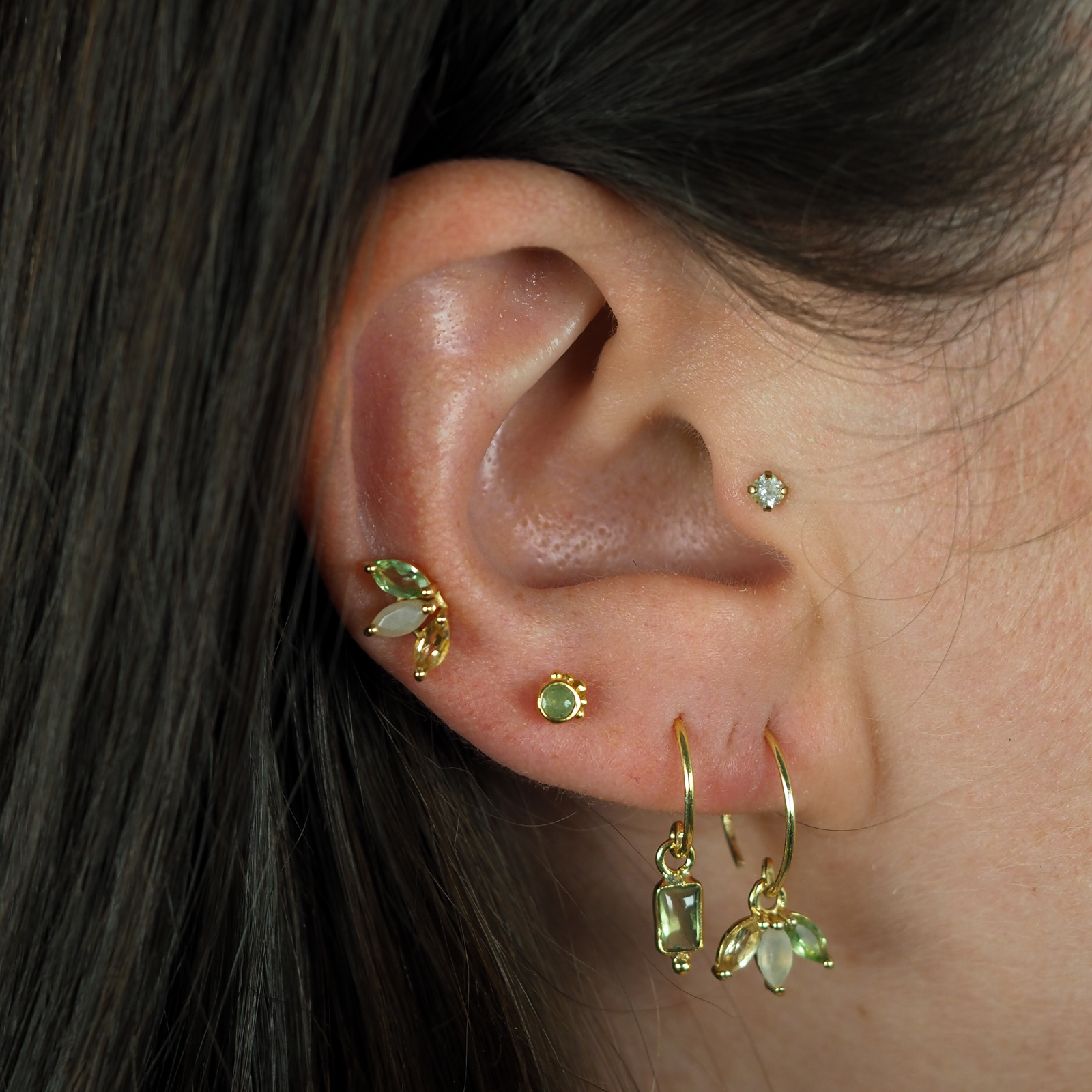 Citrin Pfirsich Mondstein Peridot Ohrringe Gold