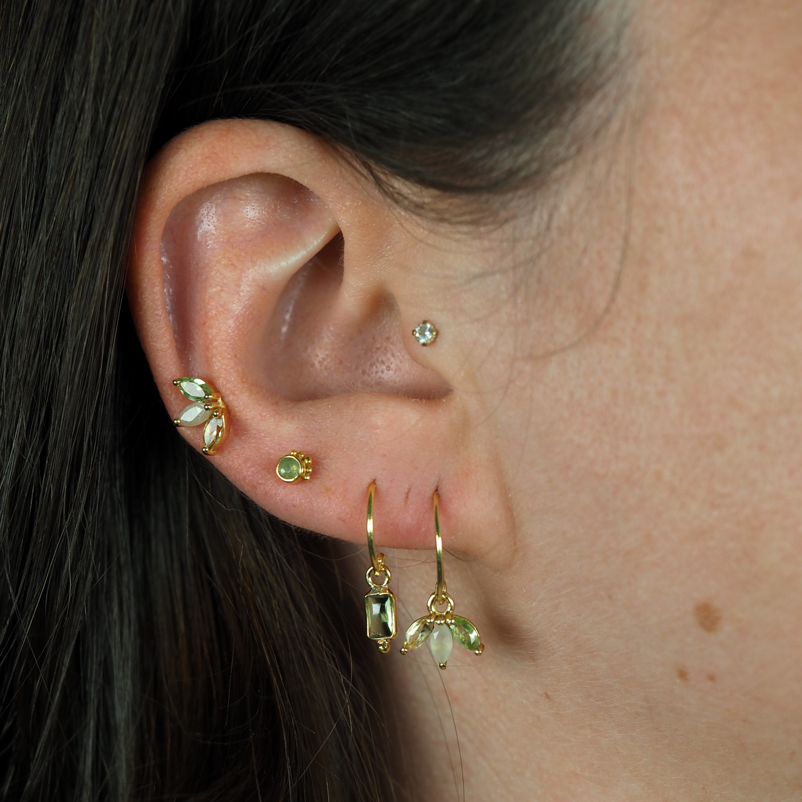 Citrin Pfirsich Mondstein Peridot Creolen Gold