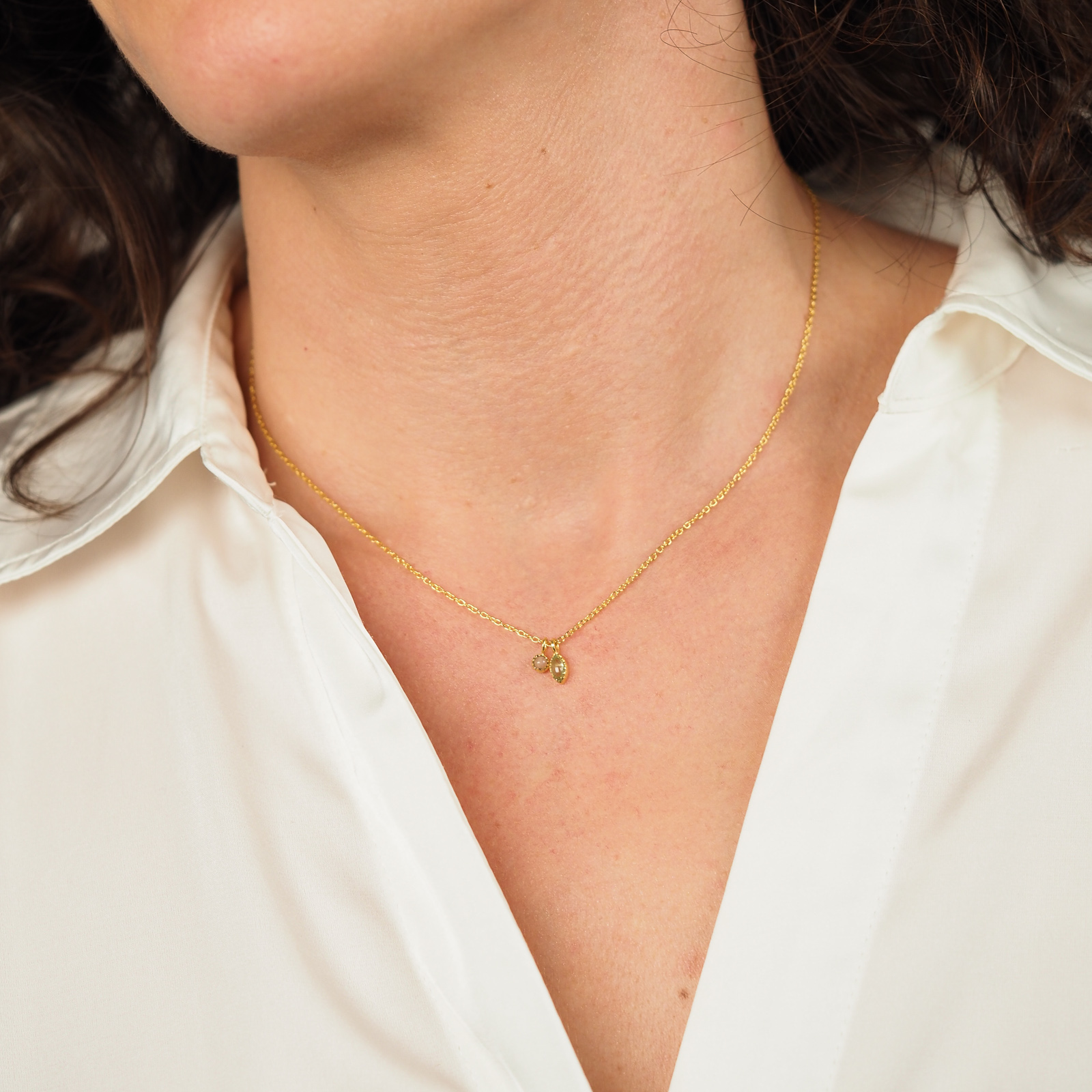 Peridot Pfirsich Mondstein Kette Gold